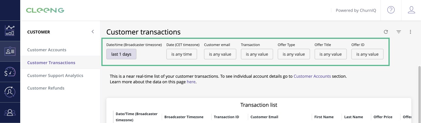 Customer Transactions Dashboard – Help Center